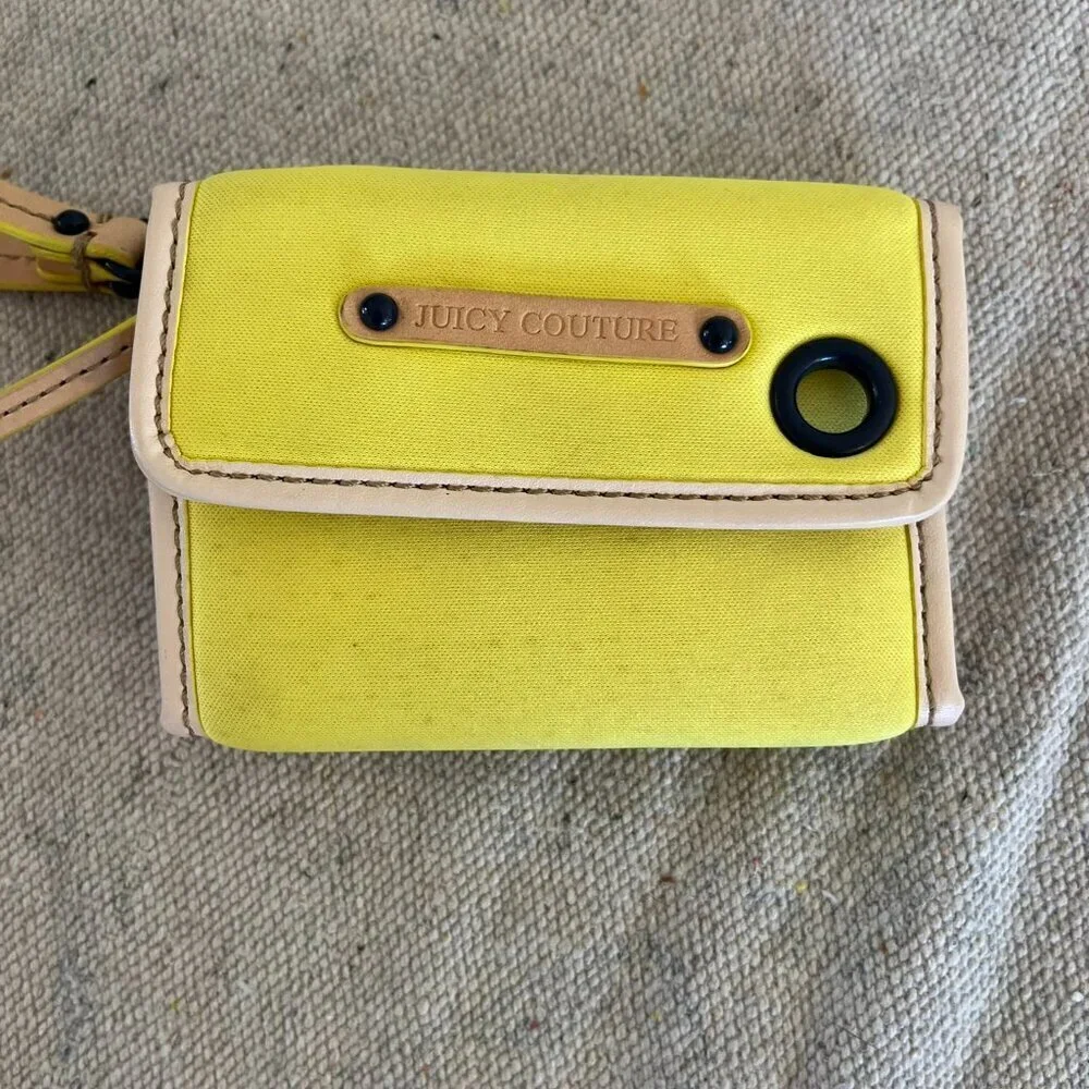 Juicy Couture Neon Yellow Cloth/ Leather Wallet/Keychain/Wristlet